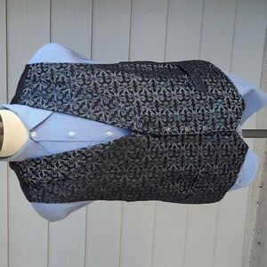 WAH MAKER Black Silver Abstract Cotton Blend Western USA Mens Full Button Vest L